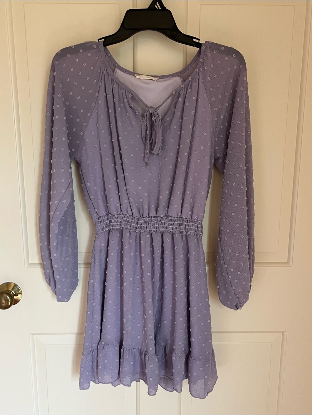 Altar’d State Women's Lavender Long-Sleeve Smocked Waist Mini Dress